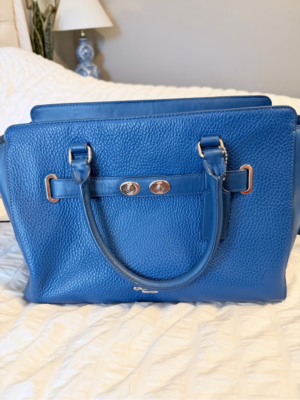 Coach Blake Carryall pebbled leather handbag  in Deep Blue